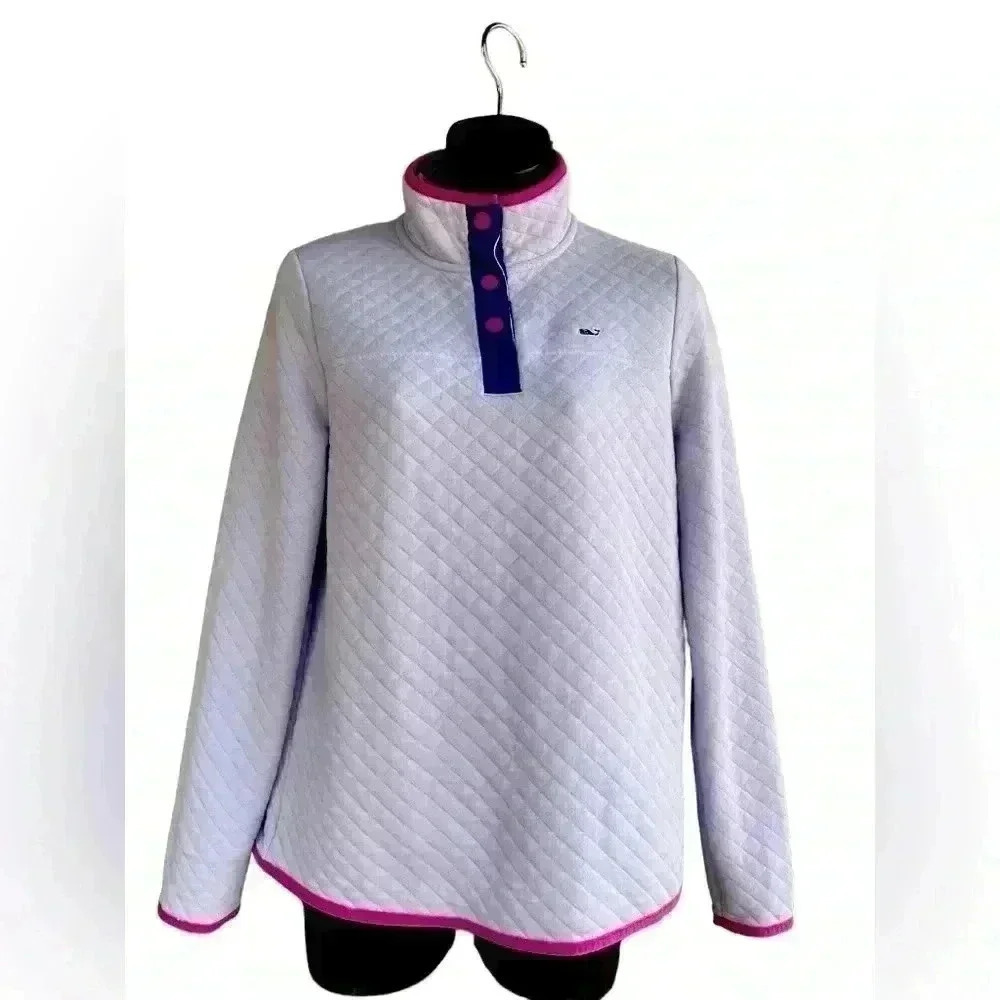 Vineyard Vines women’s Diamond Quilted pullover sweater lavender button up sz S